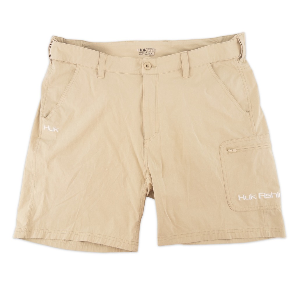 HUK Mens XXL Next Level Quick Drying Cargo Shorts Tan Performance Fishing Pocket
